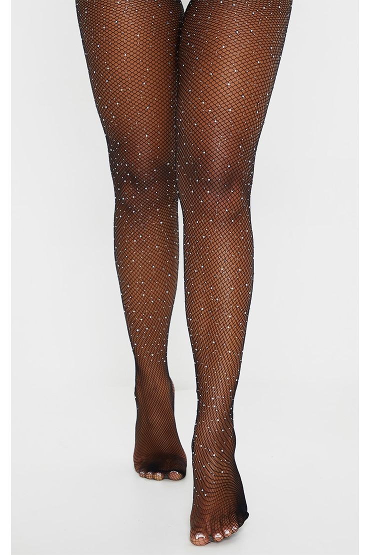 Black Diamante Suspender Tights